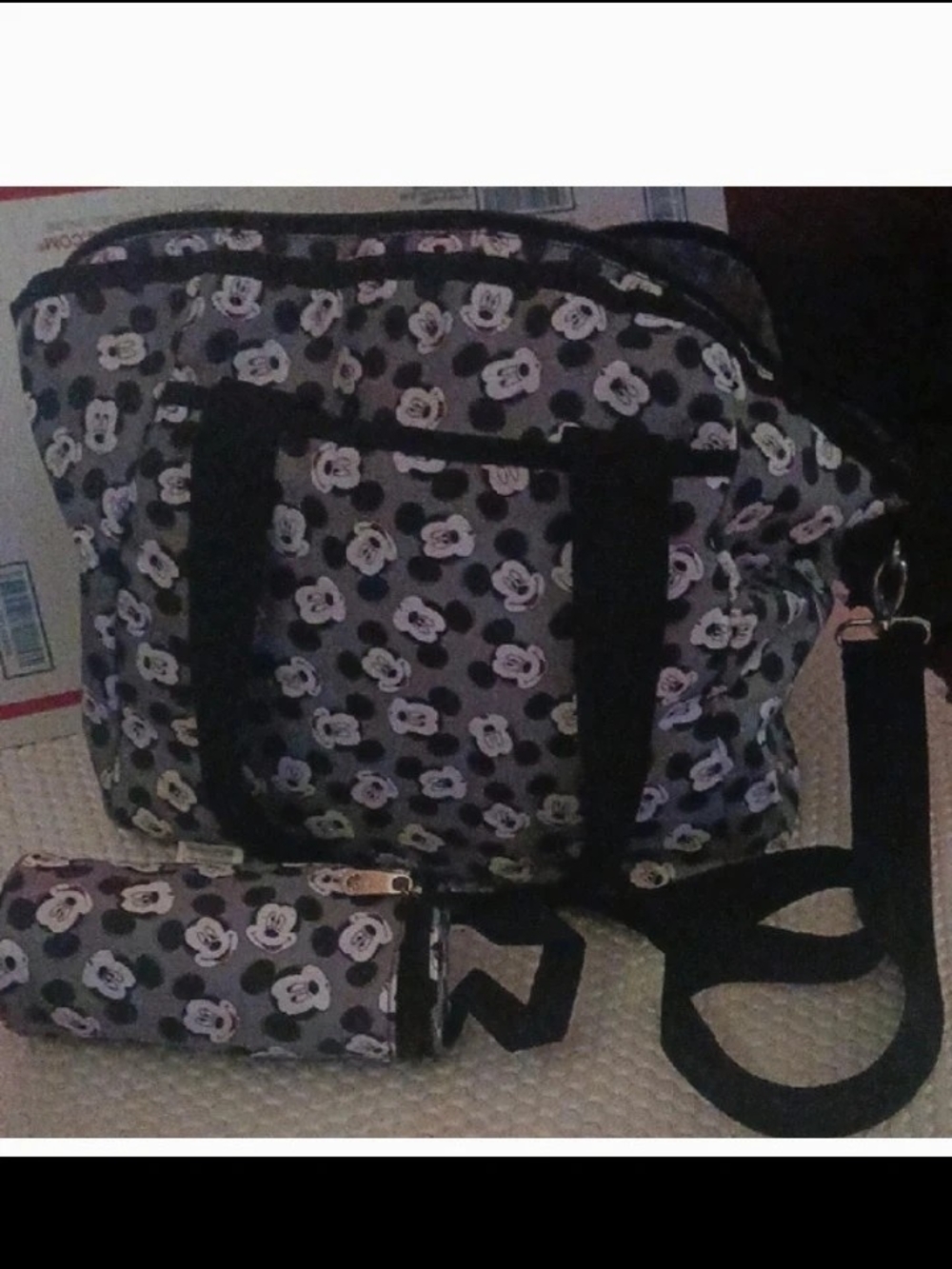 Gray Mickey Print Crossbody Tote Bag With Bottle Carrier